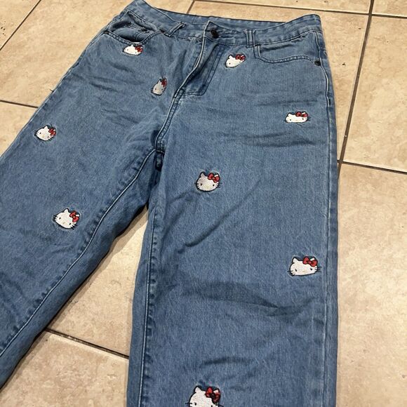 Hello Kitty Jeans Womens 28 Lazy Oaf Sanrio Blue Denim AOP Pants Apathetic Appar - Picture 2 of 13